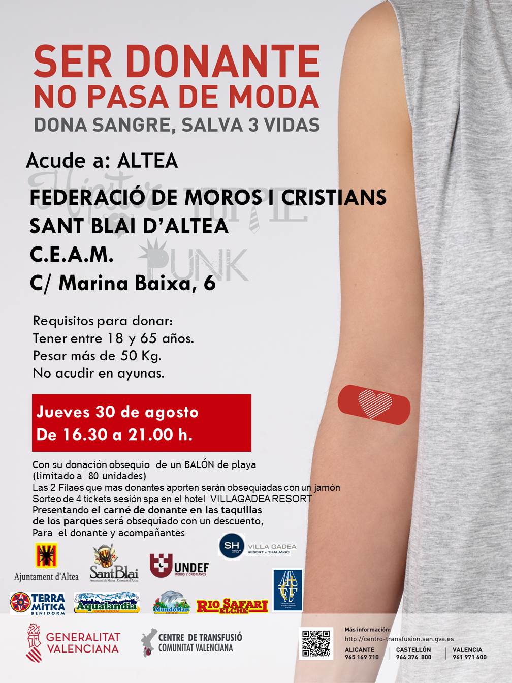 Dijous 30 d’agost, de 9:30 a 13:30h i de 16:30 a 21:00h en el CEAM, pots donar sang i salvar tres vides