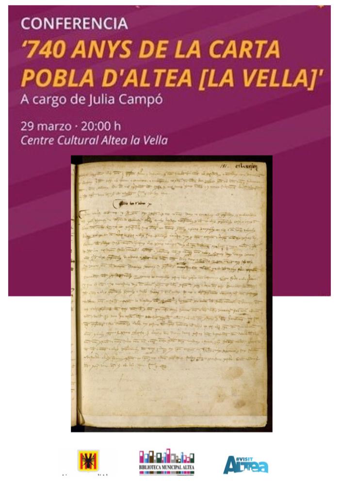 Júlia Campó hablará en Altea la Vella de los 740 años de su Carta Pobla
