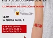 Dóna sang en la XIX marató de donació de sang, el divendres 5 de juliol, de 09:30 a 14:00 i de 16:30 a 21:00 hores en el CEAM d'Altea.