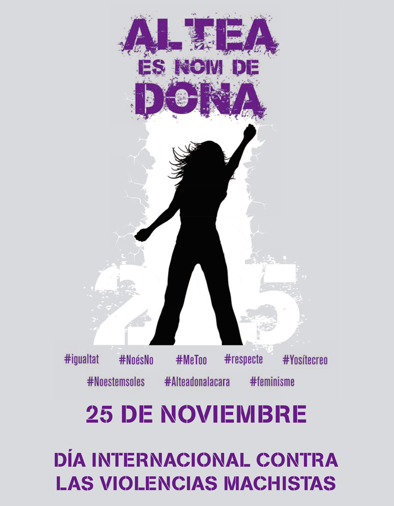 “Altea dona la cara” para visibilizar la repulsa contra la violencia de género. Consulta los actividades organizadas desde la concejalía de Igualdad con motivo del 25 de noviembre, “Día Internacional contra las Violencias Machistas”. ¡Te esperamos!