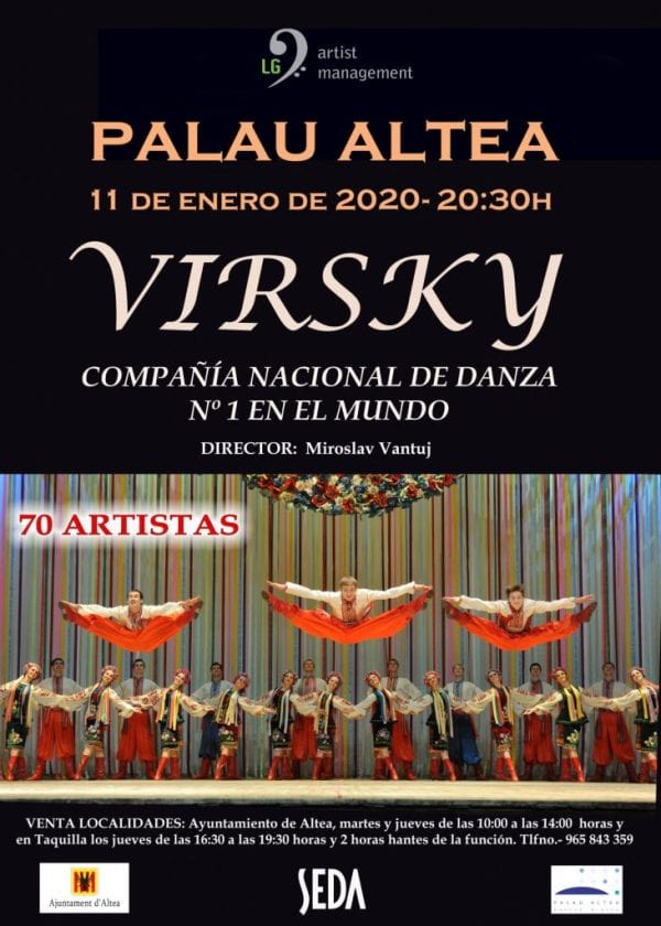 El próximo sábado 11 de enero, a las 20:30h, la Compañía Nacional de Danza de Ucrania pondrá sobre el escenario de Palau Altea el espectáculo Virsky, dirigido por Miroslav Vantuj.