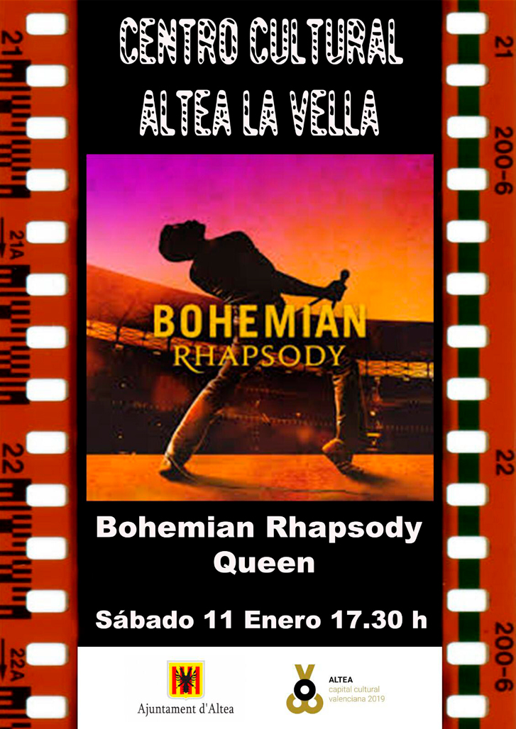 El proper dissabte 11 de gener a les 17:30h, al Centre Cultural d’Altea la Vella, es projectarà la pel•lícula Bohemian Rhapsody. Una iniciativa de la regidoria d’Altea la Vella, no recomanada per a menors de 13 anys. Entrada gratuïta.