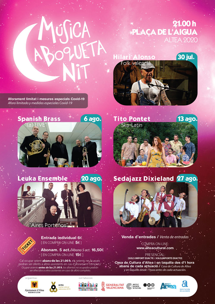 No te pierdas este jueves a “Música a Boqueta Nit” con la actuación de Leuka Ensemble a las 21:00h en la plaça de l’Aigua. ¡No olvides tu mascarilla!