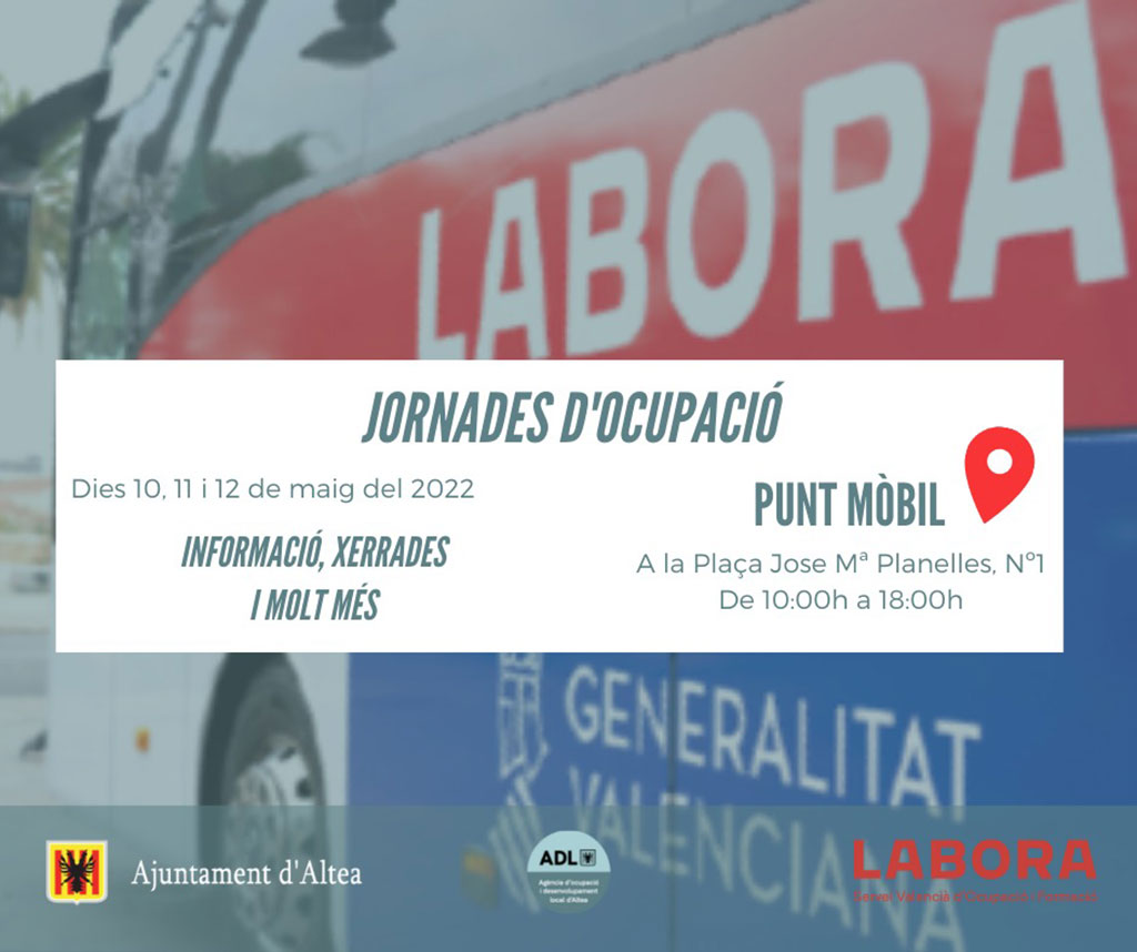 El Bus Labora estarà a Altea els dies 10, 11 i 12 de maig coincidint amb les primeres jornades Ocupa’t