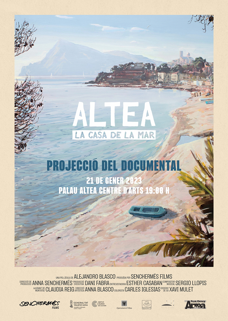 El dissabte 21 de gener, a les 19h a Palau Altea, es projectarà el documental d’Alejandro Blasco “Altea, la Casa de la Mar”. Una pel•lícula que tracta de la transformació econòmica i l’evolució social d’Altea des dels anys 60 del segle passat fins a l’actualitat. L’entrada és lliure i gratuïta.