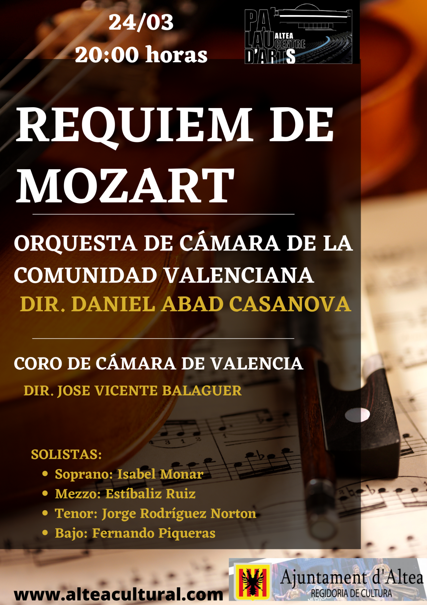L’orquestra de cambra de la Comunitat Valenciana interpretarà el Rèquiem de Mozart en el Palau Altea