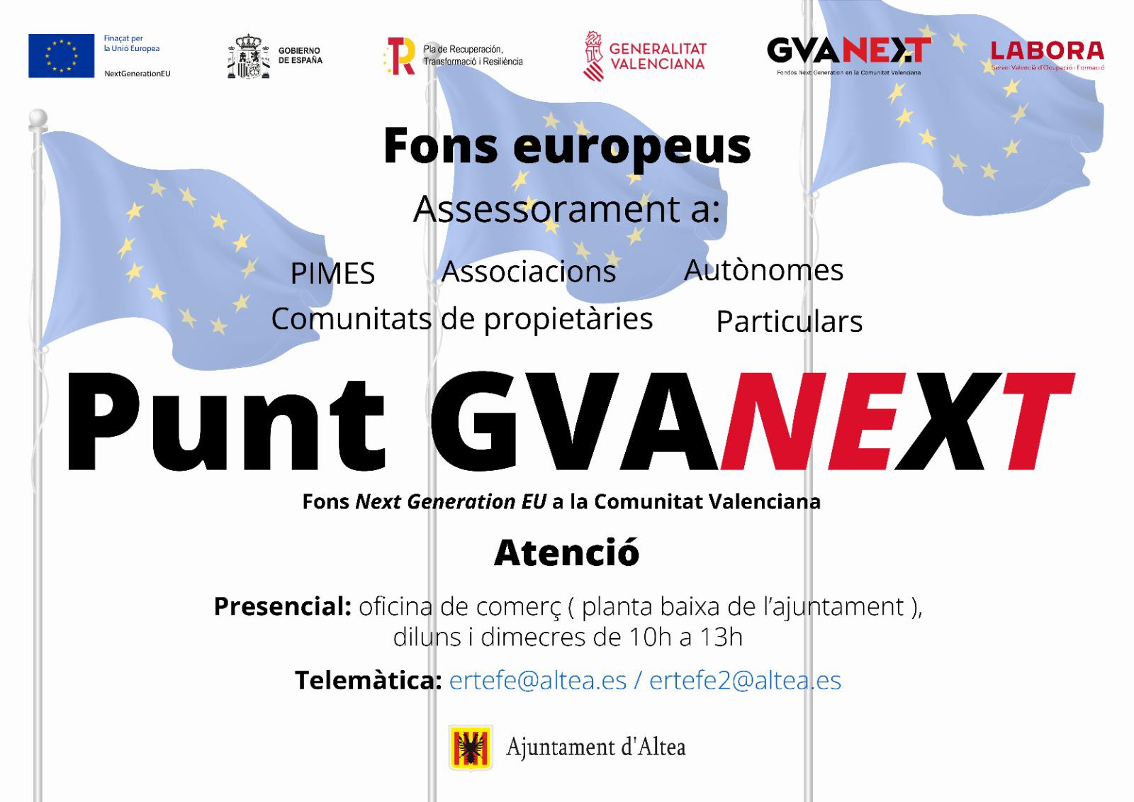 El Punt GVANEXT ja està disponible. Nou servei d’assessorament per a pimes, autònoms, particulars i associacions per a la captació i gestió de fons europeus.