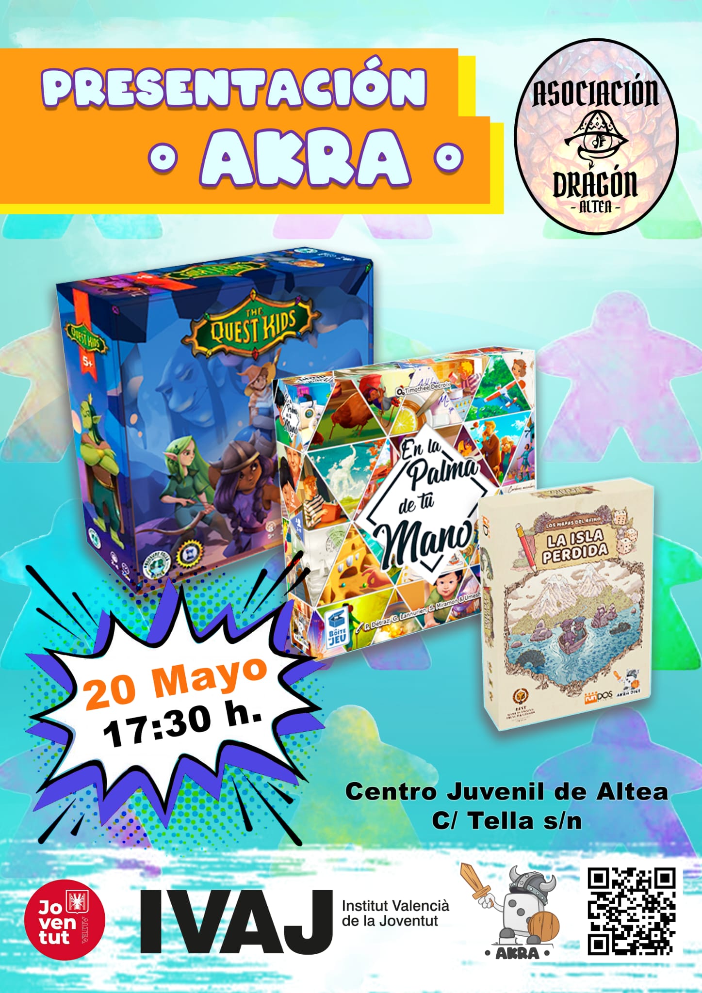 El Centro Juvenil acogerá este sábado, 20 de mayo a las 17:30 horas, la presentación de la editorial alicantina Akra, que hará demostraciones de sus juegos para niños y mayores.