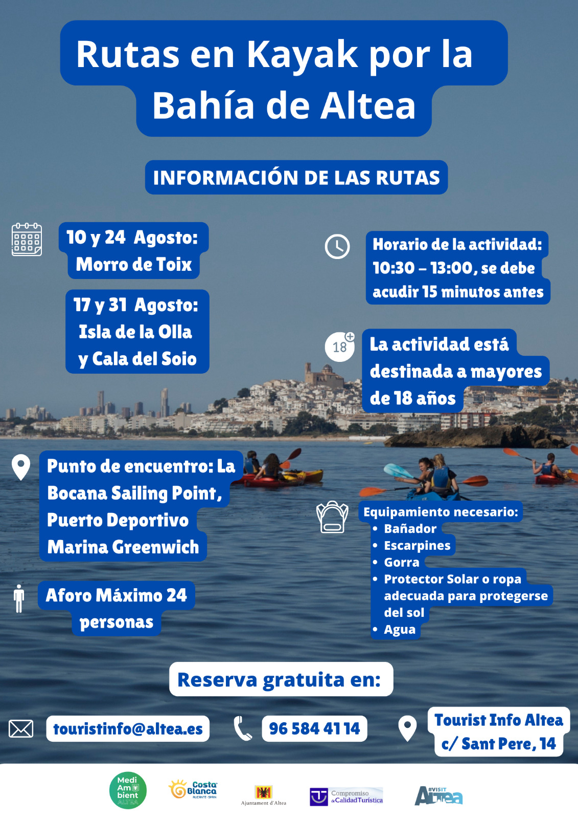 Turismo y Medio Ambiente organizan unas visitas guiadas con kayak enfocadas en la sensibilización del patrimonio natural de la Bahía de Altea