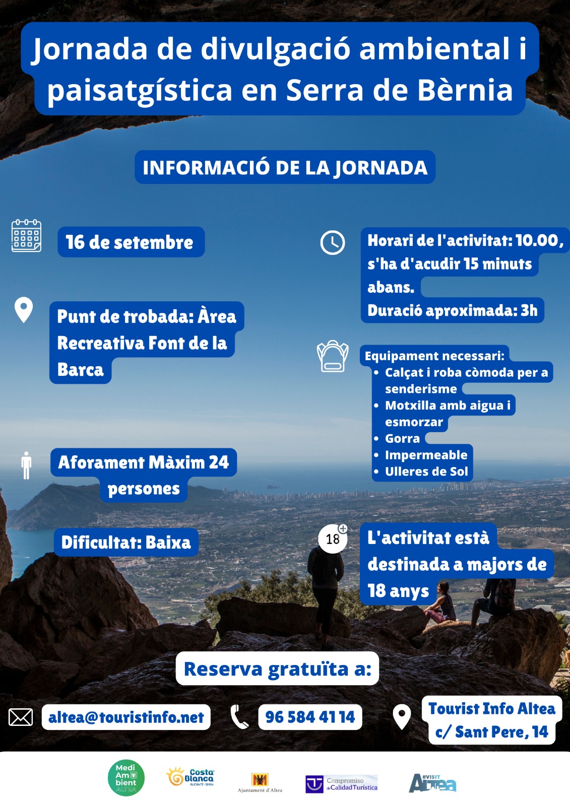 Turisme organitza una jornada de divulgació mediambiental i paisatgística en la serra de Bèrnia. Serà el dissabte, 16 de setembre, a les 10.00 hores. Reserva gratuïta en altea@touristinfo.net / 965844114. 