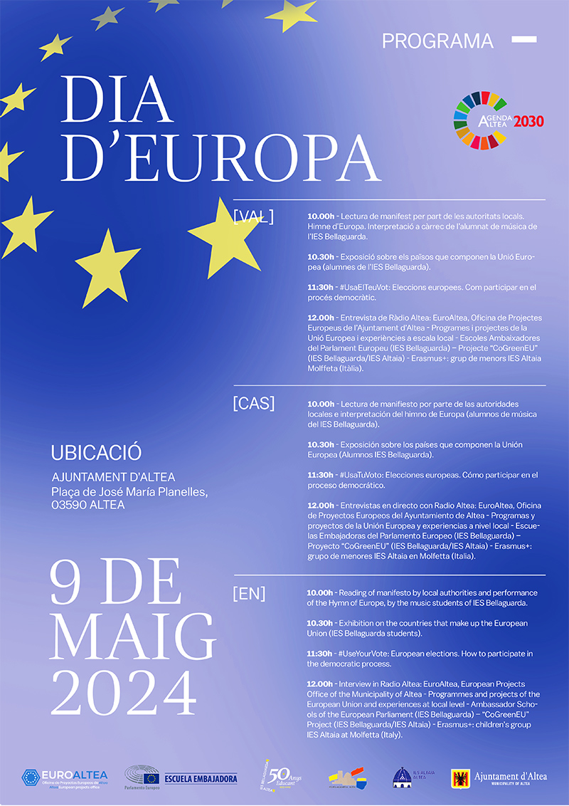 La celebració del Dia d’Europa, 9 de maig, tindrà lloc a la Plaça de l’Ajuntament