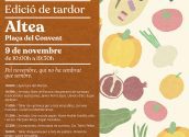 Dissabte 9 de novembre, des de les 10:00 h i fins a les 19:30 h, la Plaça del Convent d´Altea acollirà l´edició de tardor del Mercat del Convent. Una iniciativa de les regidories de Comerç, Cultura i Medi Ambient que compta amb la col•laboració de l'associació Agrollotja.