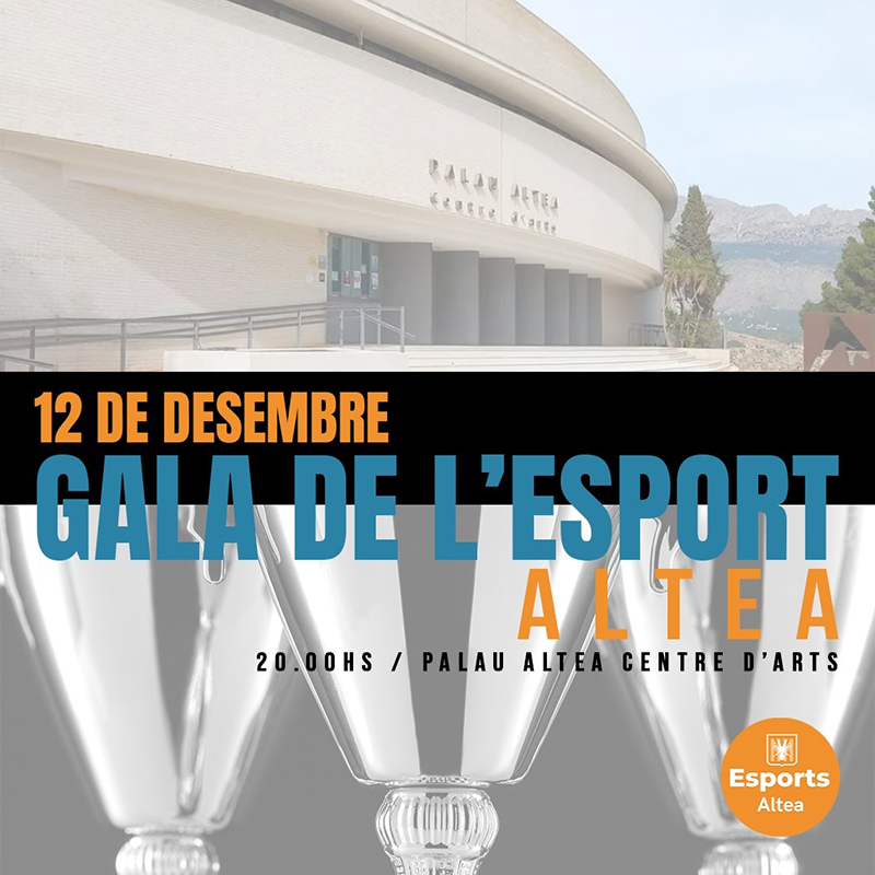 Esta semana tendrá lugar la Gala del Deporte. Será la fiesta del deporte alteano con la participación de deportistas, equipos y clubes que se celebrará este jueves 12 de diciembre en Palau Altea. Entre otros, se otorgarán los premios al Mejor Deportista Masculino; a la Mejor Deportista Femenina; al Mejor Deportista Promesa Masculino y Femenino y al Mejor Equipo Masculino y Femenino de este 2024. La Gala del Deporte dará inicio a las 20:00h y será ofrecida en directo por el canal municipal de youtube.