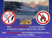 Por una Navidad sin incendios. Prohibición del uso de artefactos pirotécnicos en toda la Sierra de Altea