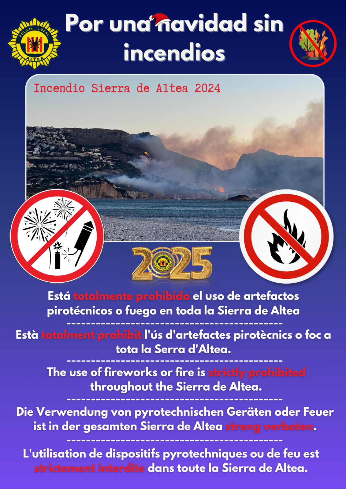 Por una Navidad sin incendios. Prohibición del uso de artefactos pirotécnicos en toda la Sierra de Altea