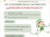 Ultimas plazas para la Escuela de Navidad!! Hay que recordar que tendrá lugar del 23 de diciembre al 3 de enero a las instalaciones de la FPA Algar, y que es una iniciativa, dirigida a niños y niñas de entre 3 y 12 años.