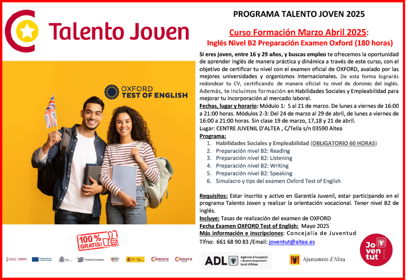 Joventut i la Cambra de Comerç ofereixen un curs d’anglès per a joves amb certificat oficial