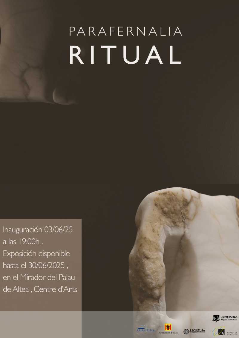 Se inaugura la exposición: Ritual. Parafernalia. Este martes 3 de junio a partir de las 19:00 horas, en el Mirador de Palau Altea-Centro de Artes, con entrada libre y gratuita. Horario de visitas: martes y jueves de 16:30 a 19:30 h, hasta el 30 de junio.