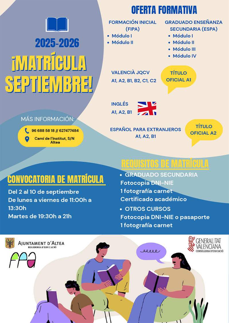 La Formación de Personas Adultas abre el periodo de matriculación