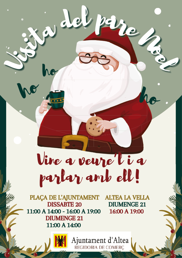 Recorda que el Pare Noël estarà a Altea els dies dissabte 20, en horari de matí i vesprada, i diumenge 21, a la vesprada, en la Plaça de l’Ajuntament per a arreplegar les peticions dels xiquets i xiquetes. A Altea la Vella, es personarà el diumenge 21 a la vesprada en el Centre Cultural. A més, estarà acompanyat d’un intèrpret en llengua de signes perquè els xiquets i xiquetes amb problemes auditius també puguen parlar amb ell, gràcies a la col•laboració de FESORD. No t’ho perdes i transmet els teus desitjos al Pare Noël!
