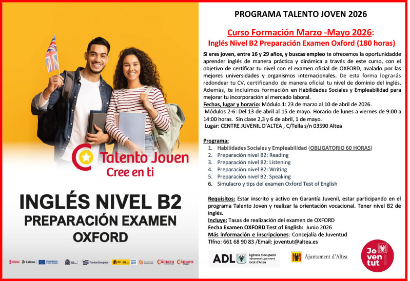 Curs d’Inglés B2 per a jóvens organitzat per Ajuntament i Cambra de Comerç